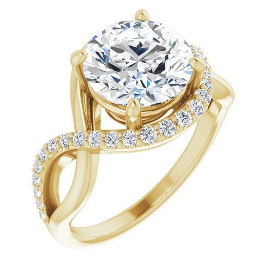 10K Yellow Gold Customizable Round Cut Design with Semi-Accented Twisting Infinity Bypass Split Band and Half-Halo