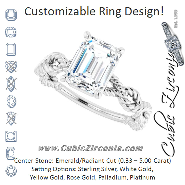 Cubic Zirconia Engagement Ring- The Jazzlyn (Customizable Emerald Cut Solitaire with Infinity-inspired Twisting-Rope Split Band)