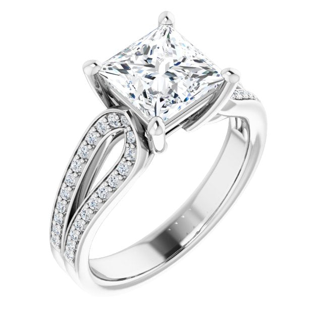 10K White Gold Customizable Princess/Square Cut Design featuring Shared Prong Split-band