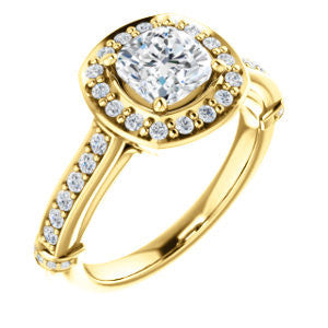 Cubic Zirconia Engagement Ring- The Susie Pat (Customizable Cathedral-set Cushion Cut with Halo, Pavé and Horizontal Band Accents)