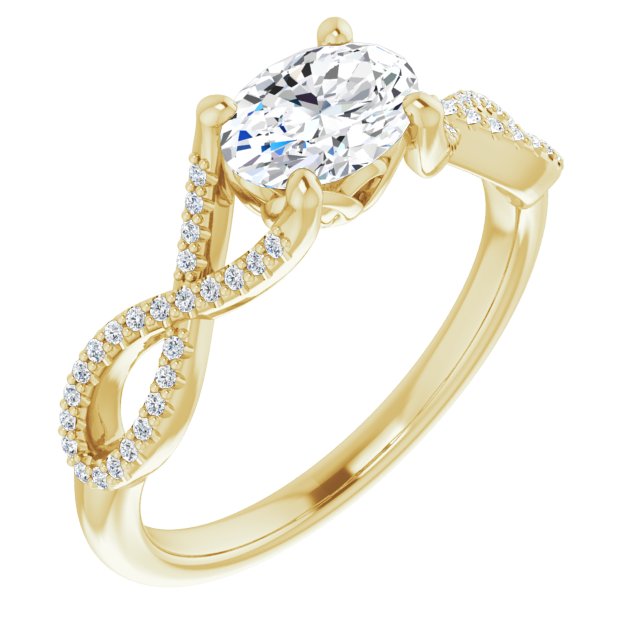 10K Yellow Gold Customizable Oval Cut Design with Twisting Infinity-inspired, Pavé Split Band