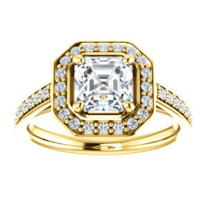 Cubic Zirconia Engagement Ring- The Margie Mae (Customizable Asscher Cut Halo-Style with Pavé Band)