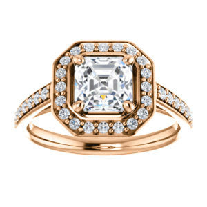 Cubic Zirconia Engagement Ring- The Margie Mae (Customizable Asscher Cut Halo-Style with Pavé Band)