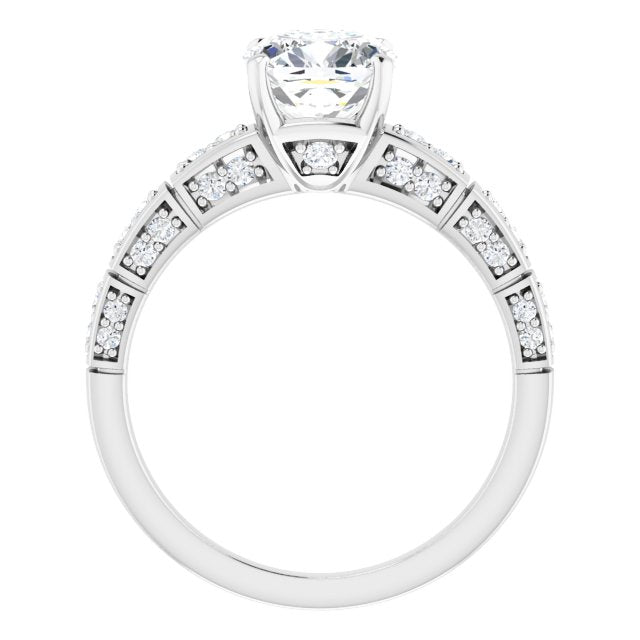Cubic Zirconia Engagement Ring- The Anna (Customizable Cushion Cut Style with Three-sided, Segmented Shared Prong Band)