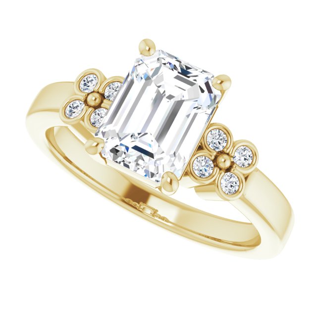 Cubic Zirconia Engagement Ring- The Heidi Grethe (Customizable 9-stone Design with Emerald Cut Center and Complementary Quad Bezel-Accent Sets)