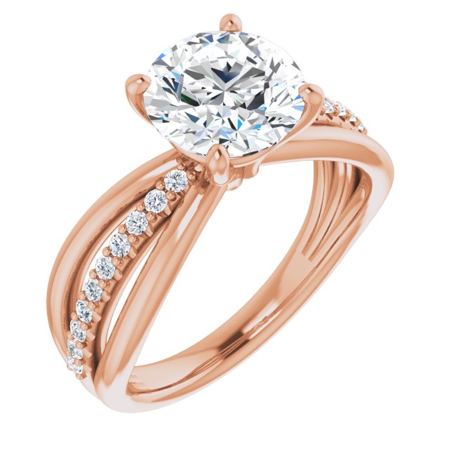 14K Rose Gold Customizable Round Cut Design with Tri-Split Accented Band