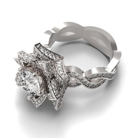 Cubic Zirconia Engagement Ring- The Teather (2.68 Carat Flower-Inspired Halo with Infinity Pave Band)