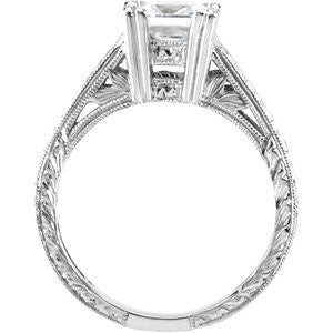 Cubic Zirconia Engagement Ring- The Cindy (0.5 or 1.0 Carat Princess-Cut Solitaire with Hand-Engraved Band)