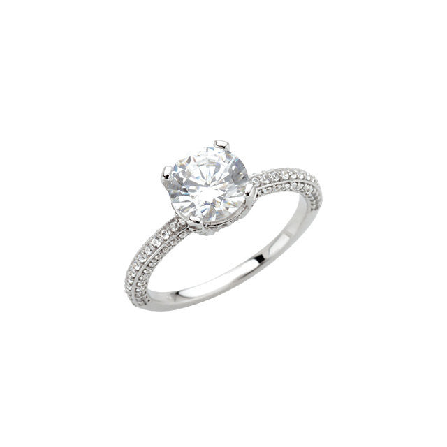 Cubic Zirconia Engagement Ring- The Kichelle (Round Cut Pave Band with Accented Basket)