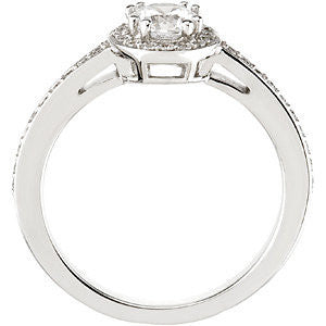 Cubic Zirconia Engagement Ring- The Annette (Round Cut Halo with Delicate Pavé Band)