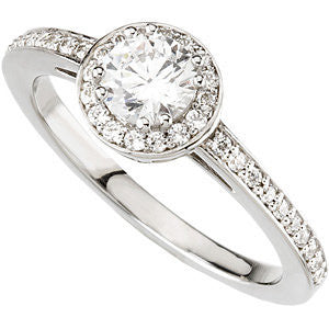 Cubic Zirconia Engagement Ring- The Annette (Round Cut Halo with Delicate Pavé Band)