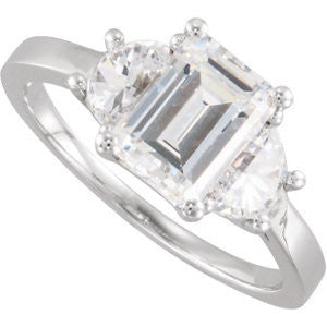 Cubic Zirconia Engagement Ring- The Belle (3-stone with Half-Moon Accents)