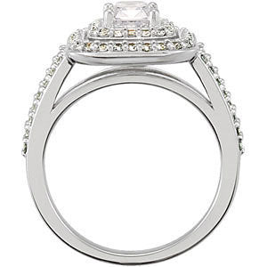 Cubic Zirconia Engagement Ring- The Dara (Emerald-Cut Split-Band with Pave)