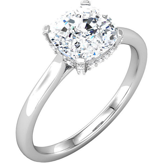 Cubic Zirconia Engagement Ring- The Antoinette (1.34 TCW Cushion Cut with Under-Halo and Accented Prongs)