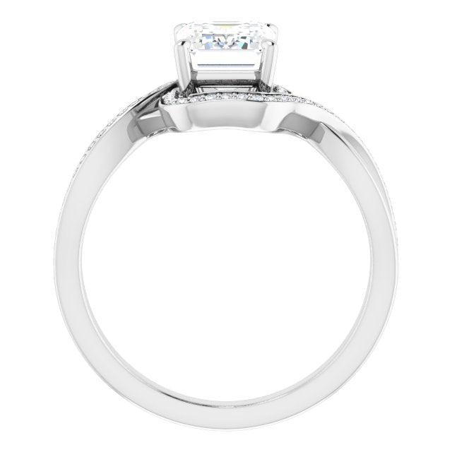Cubic Zirconia Engagement Ring- The Ananya (Customizable Bypass-Halo-Accented Radiant Cut Center with Twisting Split Shared Prong Band)