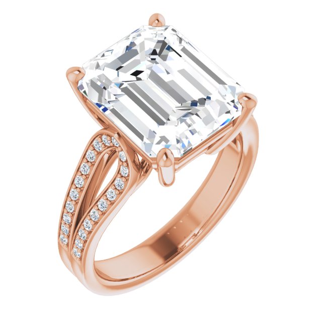 10K Rose Gold Customizable Emerald/Radiant Cut Design featuring Shared Prong Split-band