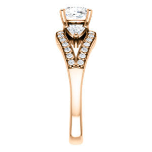 Cubic Zirconia Engagement Ring- The Karen (Customizable Enhanced 3-stone Design with Cushion Cut Center, Dual Trillion Accents and Wide Pavé-Split Band)