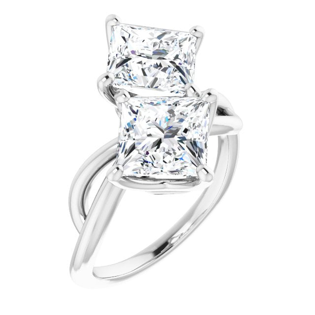 10K White Gold Customizable 2-stone Princess/Square Cut Artisan Style with Wide, Infinity-inspired Split Band