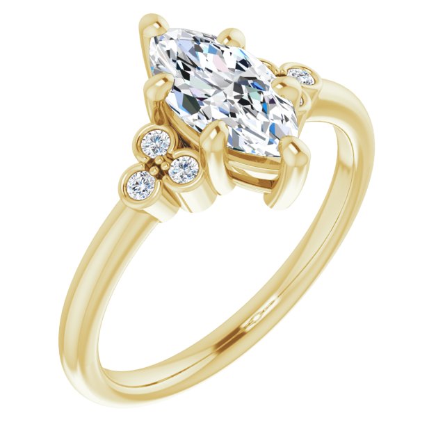 14K Yellow Gold Customizable 7-stone Marquise Cut Center with Round-Bezel Side Stones