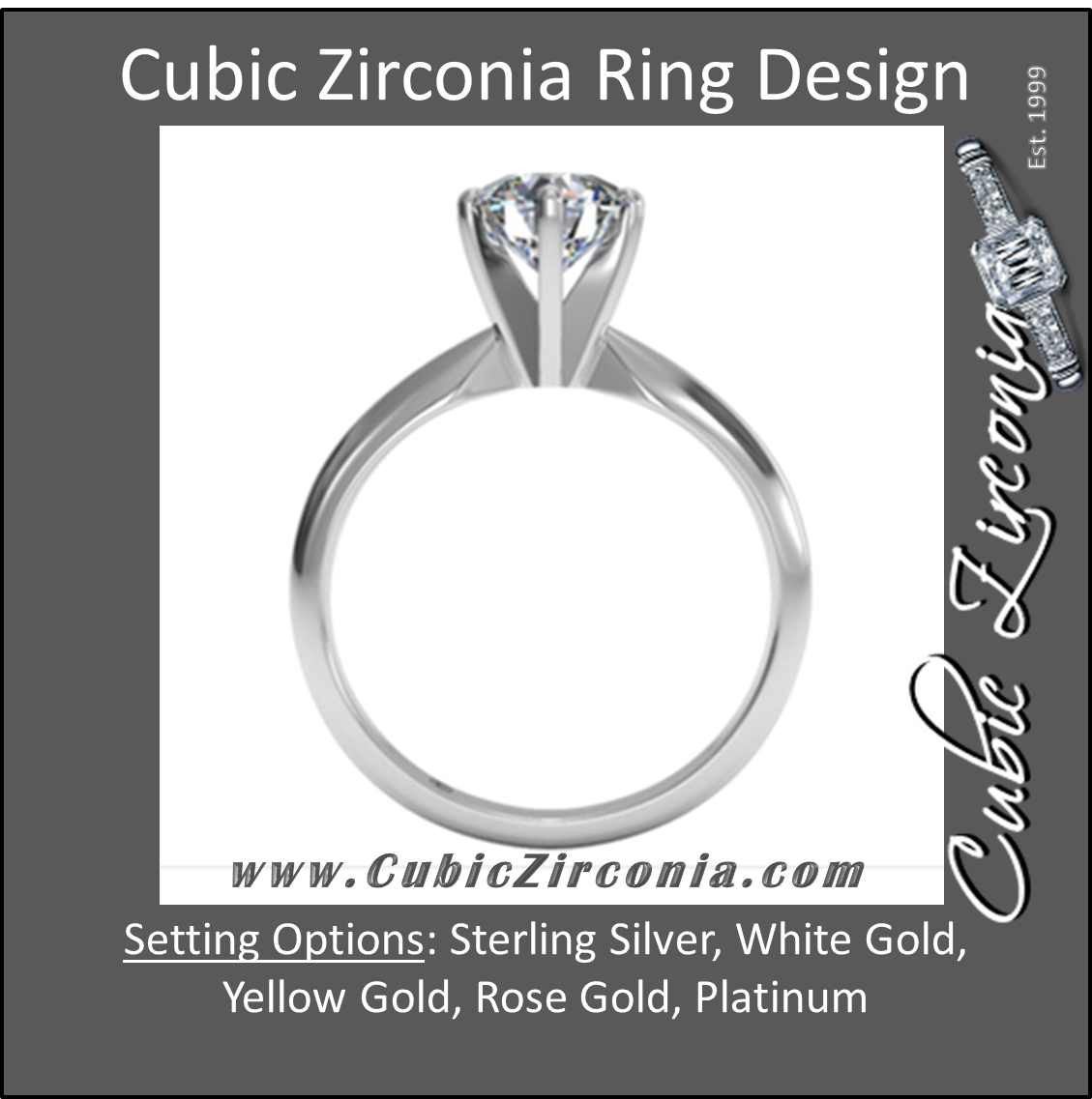 Cubic Zirconia Engagement Ring- A Round Cut Solitaire with Straight Edge Prongs
