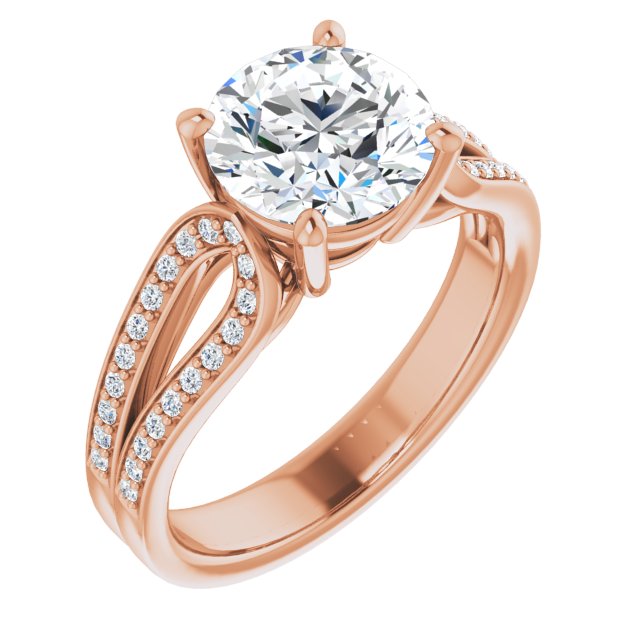 14K Rose Gold Customizable Round Cut Design featuring Shared Prong Split-band