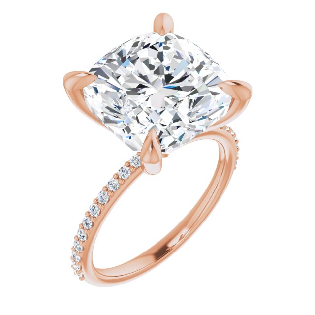 10K Rose Gold Customizable Cushion Cut Style with Delicate Pavé Band
