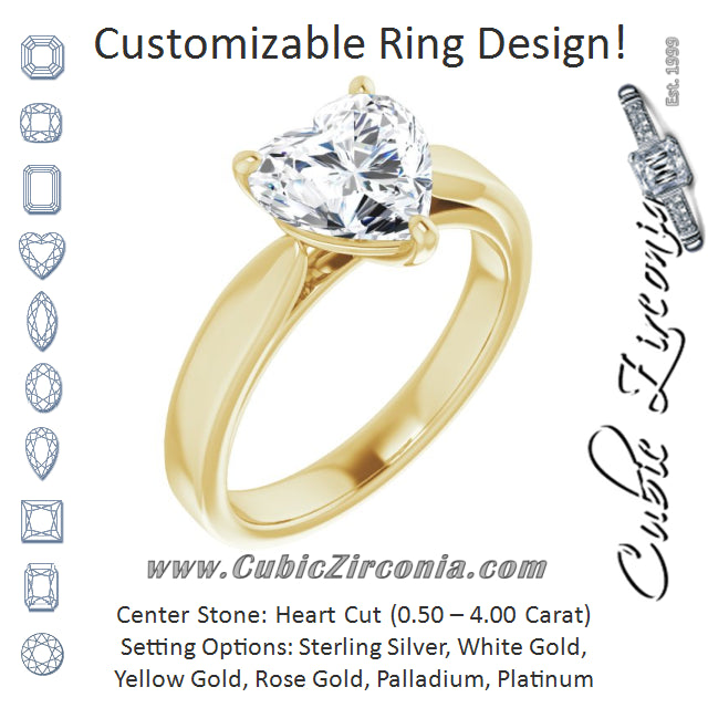Cubic Zirconia Engagement Ring- The Eden (Customizable Heart Cut Cathedral Solitaire with Wide Tapered Band)