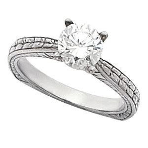 Cubic Zirconia Engagement Ring- The Stella (1 Carat Round Cut Solitaire with Hand-engraved Band)