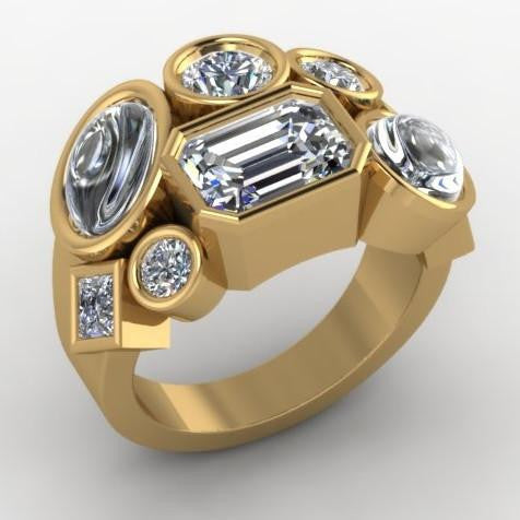 Cubic Zirconia Cocktail Ring- Multi-Stone CZ Bezel Set Cabochon