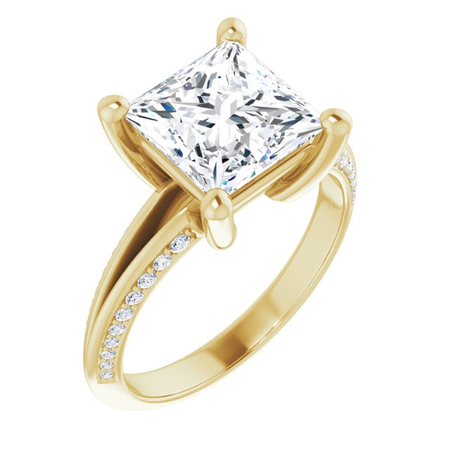 10K Yellow Gold Customizable Princess/Square Cut Center with 4-sided-Accents Knife-Edged Split-Band