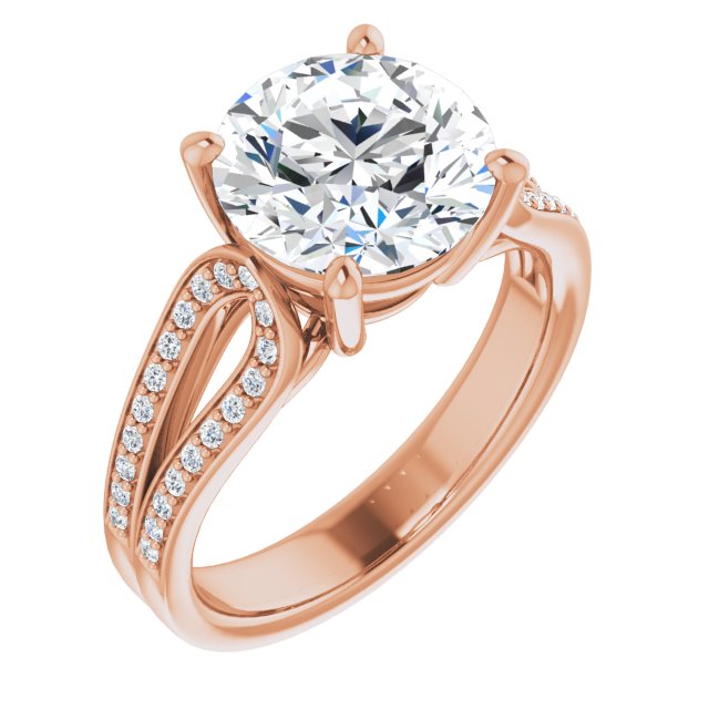 14K Rose Gold Customizable Round Cut Design featuring Shared Prong Split-band