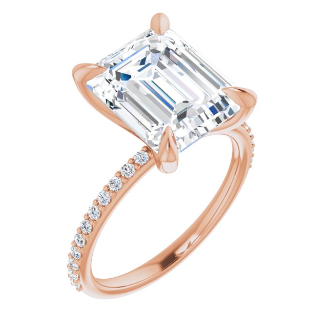 10K Rose Gold Customizable Emerald/Radiant Cut Style with Delicate Pavé Band