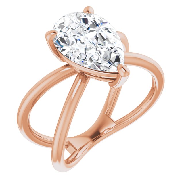 10K Rose Gold Customizable Pear Cut Solitaire with Semi-Atomic Symbol Band