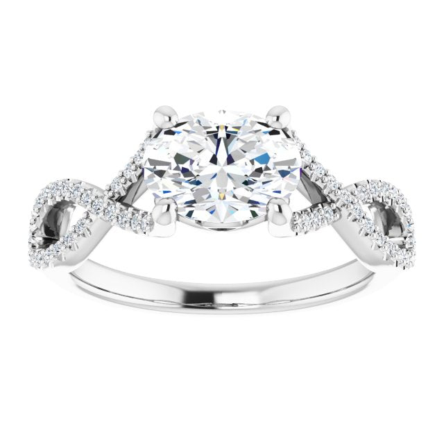 Cubic Zirconia Engagement Ring- The Venus (Customizable Oval Cut Design with Twisting Infinity-inspired, Pavé Split Band)