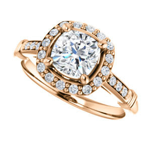 Cubic Zirconia Engagement Ring- The Thelma Ann (Customizable Cathedral-Halo Cushion Cut Design with Thin Accented Band)