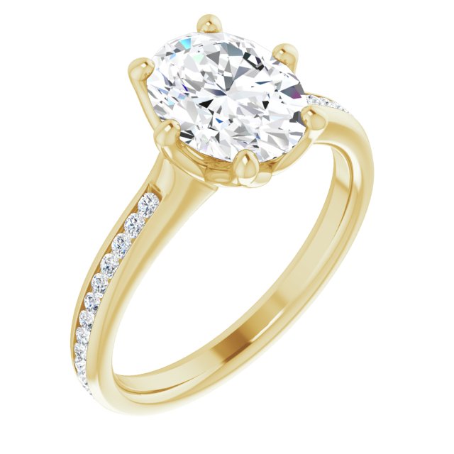 18K Yellow Gold Customizable 6-prong Oval Cut Design with Round Channel Accents