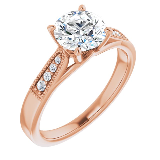 10K Rose Gold Customizable 9-stone Vintage Design with Round Cut Center and Round Band Accents