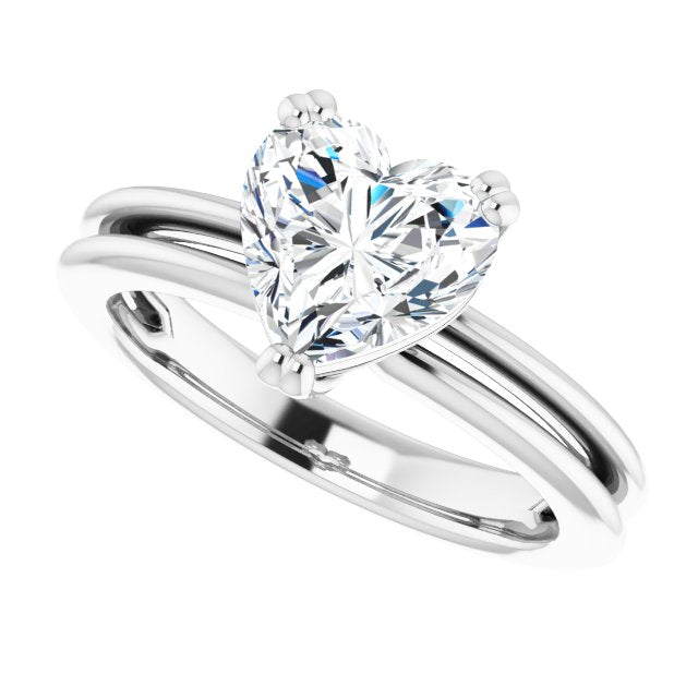 Cubic Zirconia Engagement Ring- The Evie (Customizable Heart Cut Solitaire with Grooved Band)