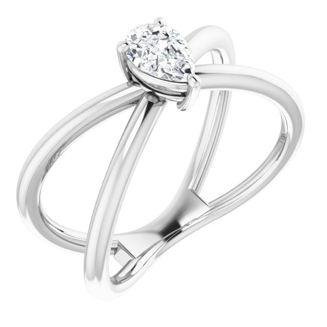 10K White Gold Customizable Pear Cut Solitaire with Semi-Atomic Symbol Band