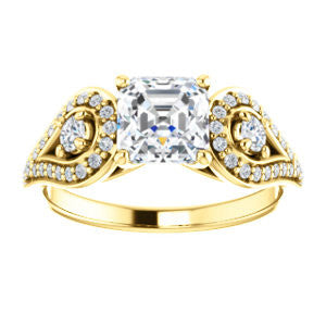 Cubic Zirconia Engagement Ring- The Tonya Laverne (Customizable Asscher Cut Design with Winged Split-Pavé Band)