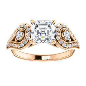 Cubic Zirconia Engagement Ring- The Tonya Laverne (Customizable Asscher Cut Design with Winged Split-Pavé Band)