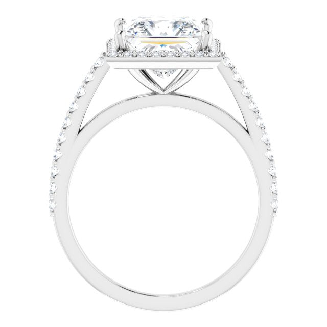 Cubic Zirconia Engagement Ring- The Catherine Lea (Customizable Princess/Square Cut Design with Halo and Thin Pavé Band)