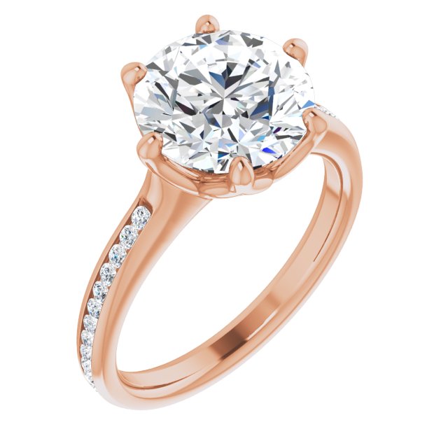 10K Rose Gold Customizable 6-prong Round Cut Design with Round Channel Accents