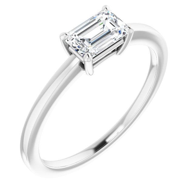 10K White Gold Customizable Bowl-Prongs Emerald/Radiant Cut Solitaire with Thin Band
