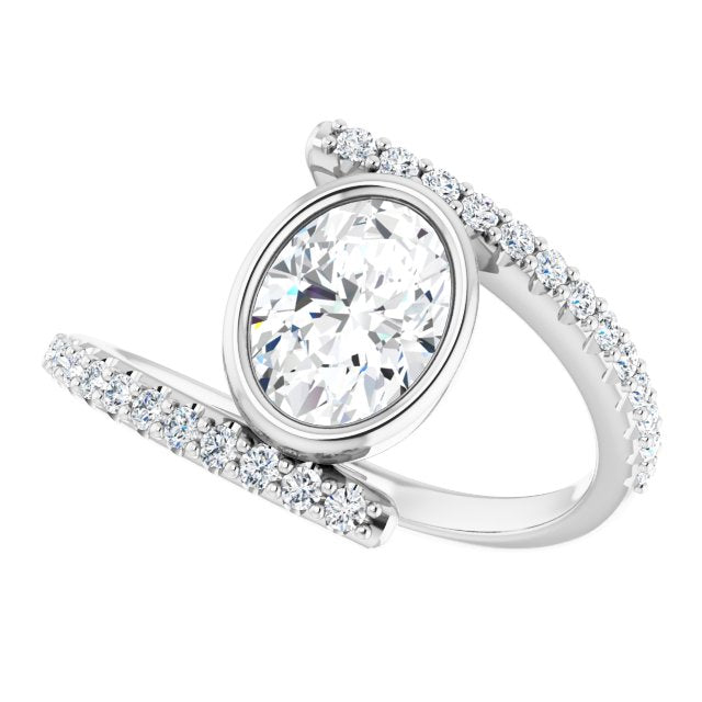 Cubic Zirconia Engagement Ring- The Pocahontas (Customizable Bezel-set Oval Cut Design with Bypass Pavé Band)