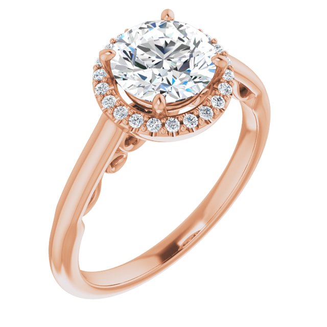 10K Rose Gold Customizable Cathedral-Halo Round Cut Style featuring Sculptural Trellis