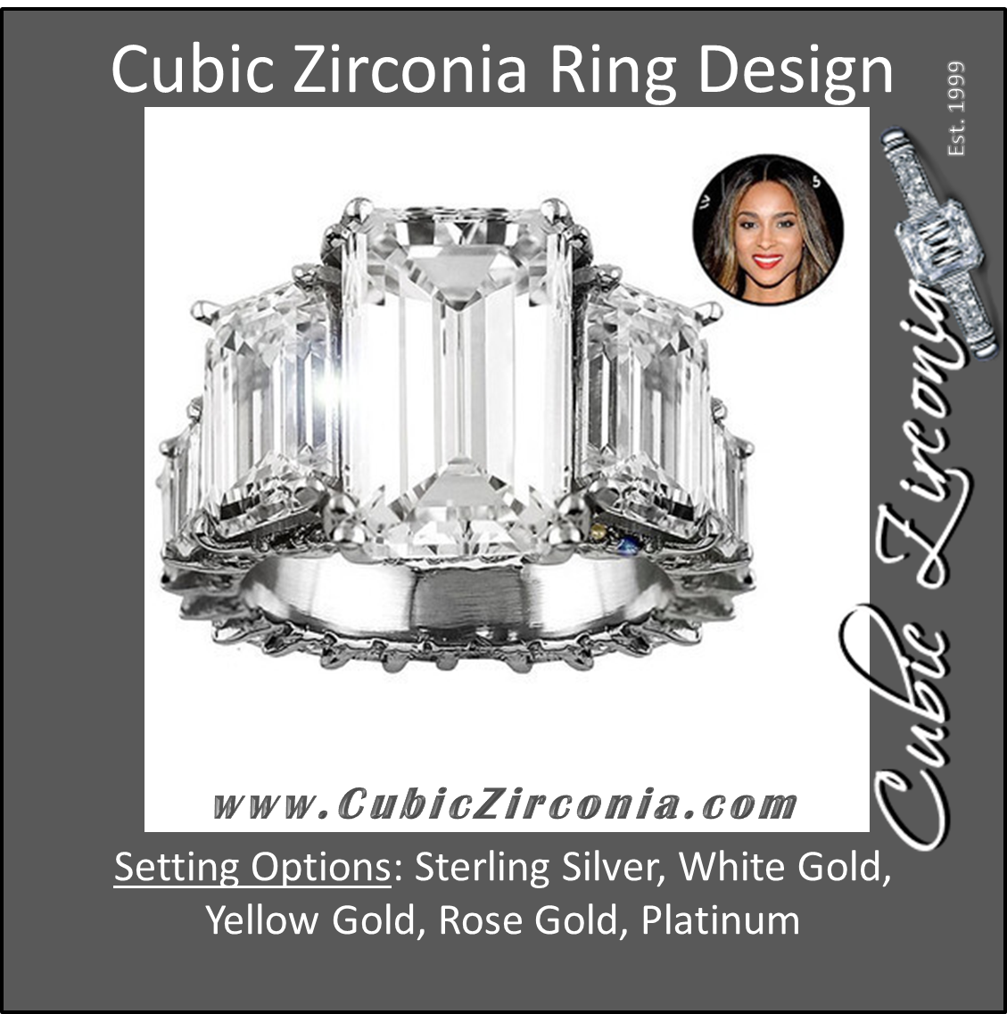 Cubic Zirconia Engagement Ring- 10.75 TCW Celebrity Replica Ciara's Ring
