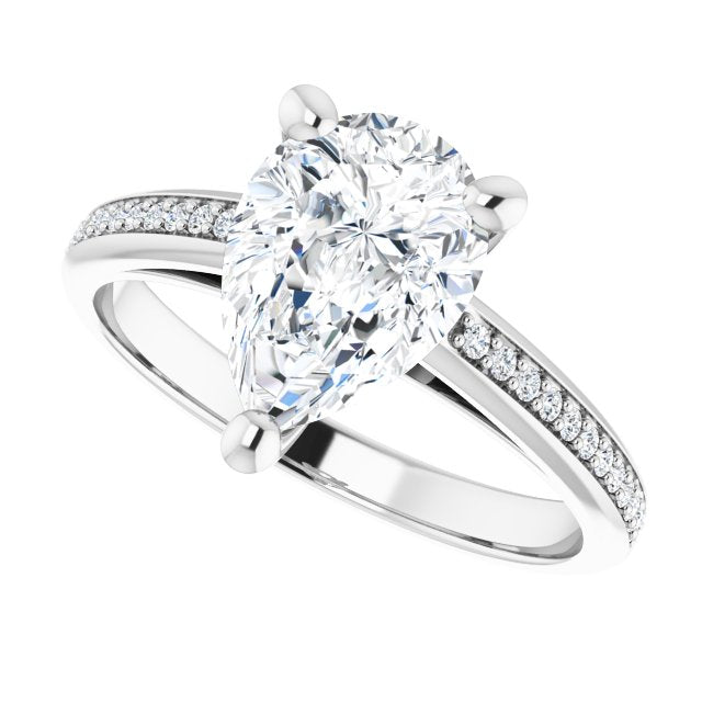 Cubic Zirconia Engagement Ring- The Ahimsa (Customizable Cathedral-set Pear Cut Style with Shared Prong Band)