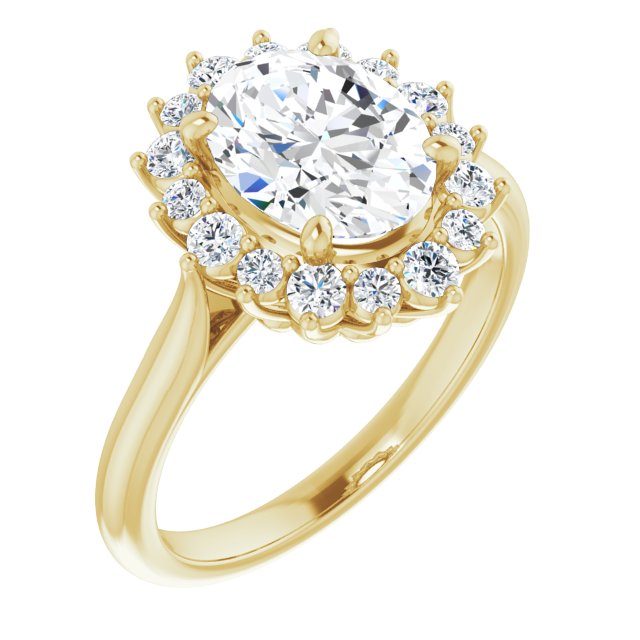 10K Yellow Gold Customizable Crown-Cathedral Oval Cut Design with Clustered Large-Accent Halo & Ultra-thin Band