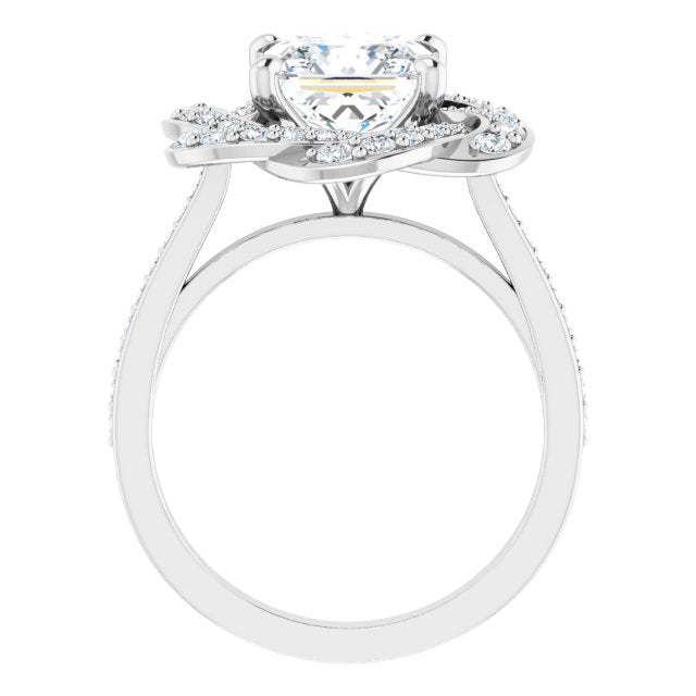 Cubic Zirconia Engagement Ring- The Lana (Customizable Cathedral-raised Princess/Square Cut Design with Floral/Knot Halo and Thin Accented Band)